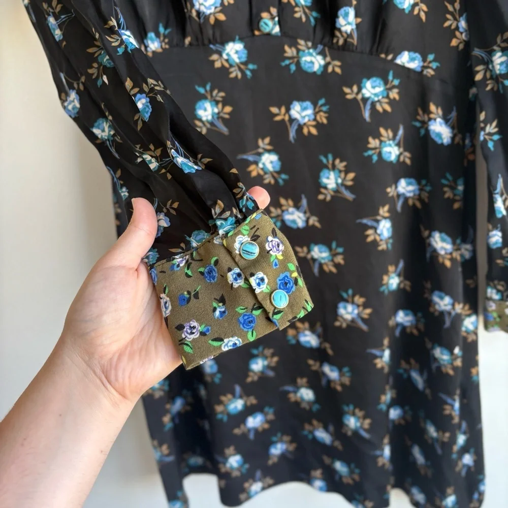 Sandro Paris Black Floral Button-Front Satin Dress- Size 38 (US 6) 100% Viscose - Picture 8 of 14
